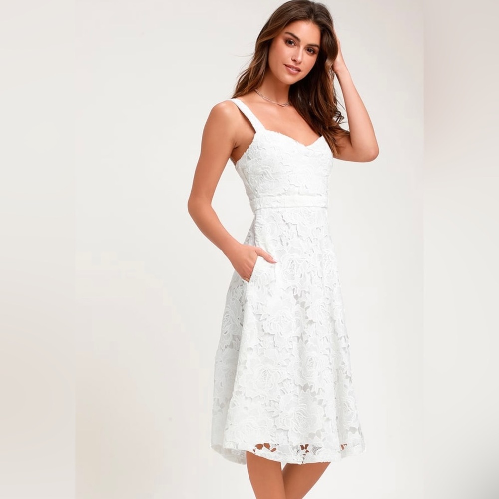 Lulus Divine Beauty White Lace Midi Dress